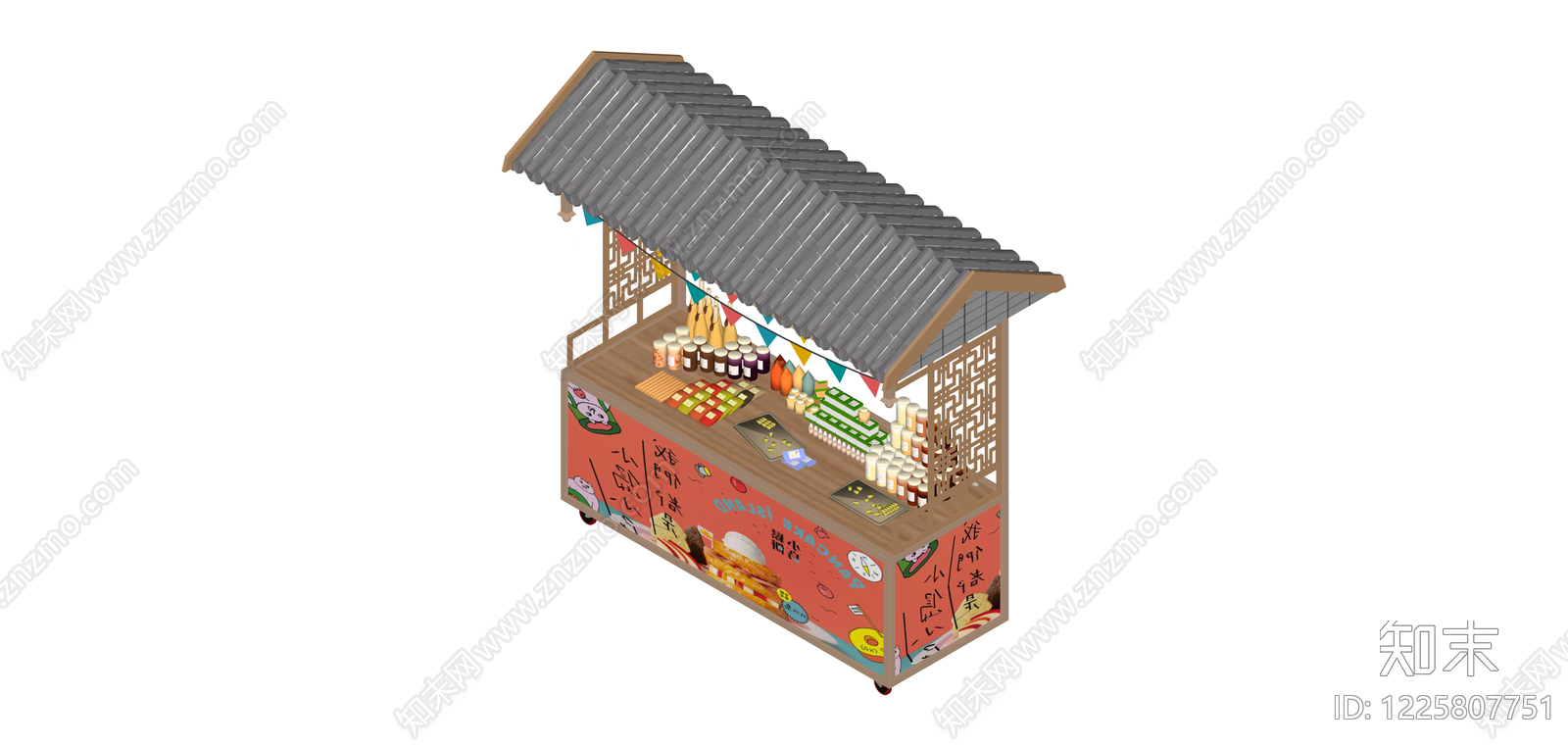 新中式餐饮售货亭SU模型下载【ID:1225807751】