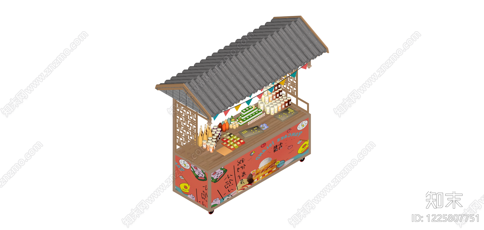 新中式餐饮售货亭SU模型下载【ID:1225807751】