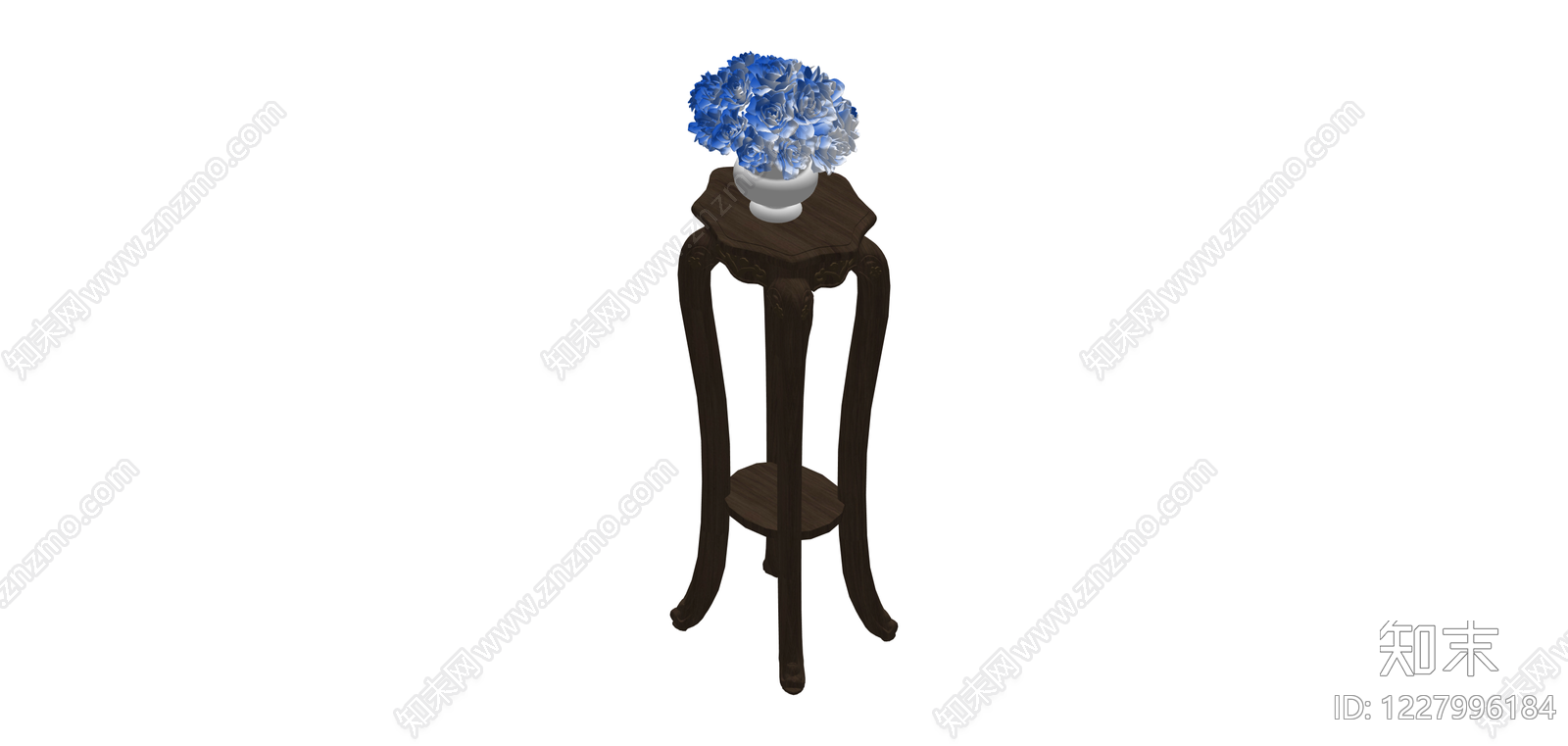 中式花架配蓝色花卉SU模型下载【ID:1227996184】