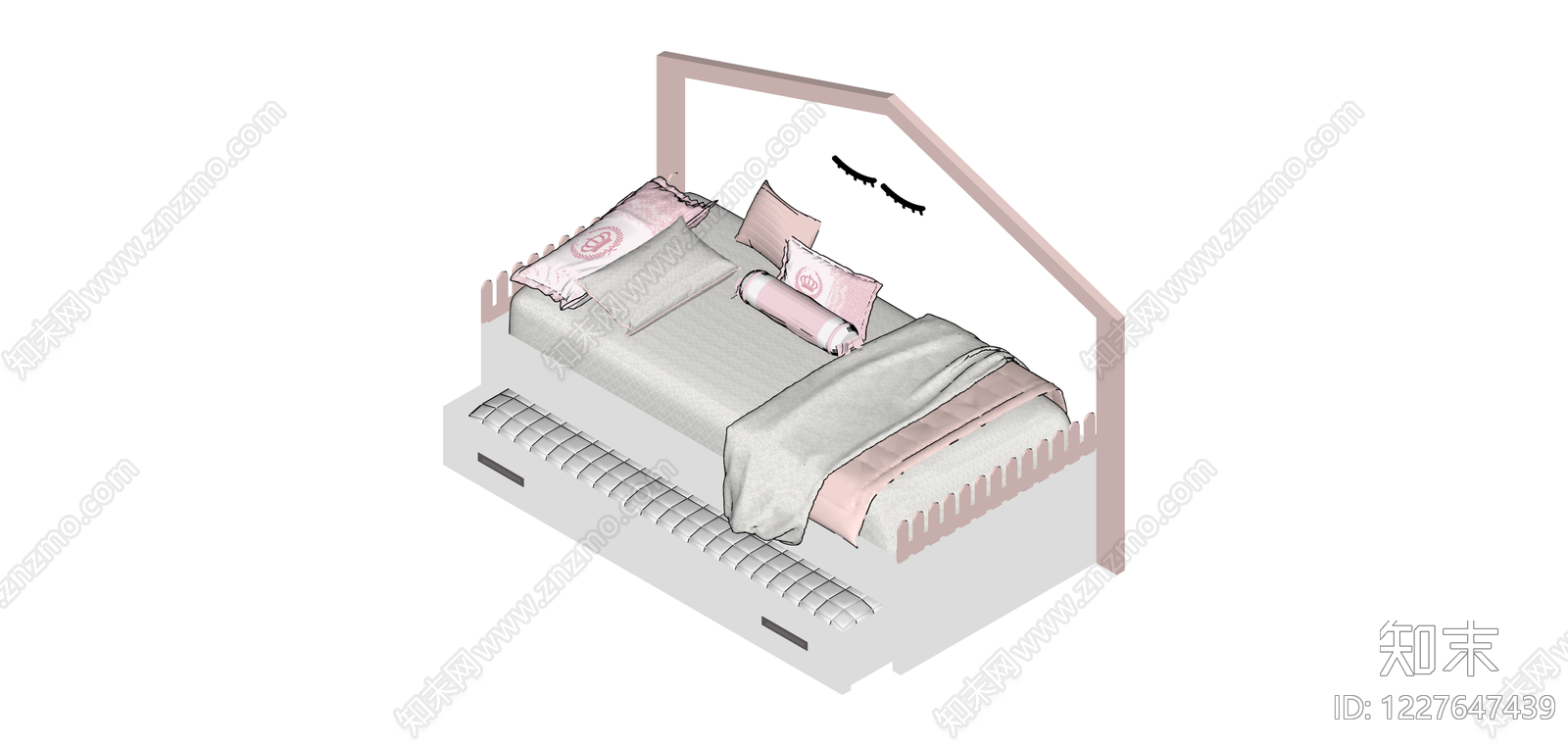 粉色房屋造型儿童床SU模型下载【ID:1227647439】