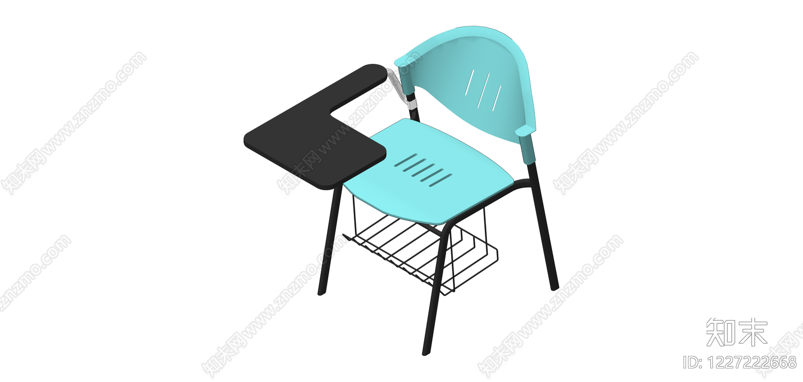 蓝色带桌板课桌椅SU模型下载【ID:1227222668】