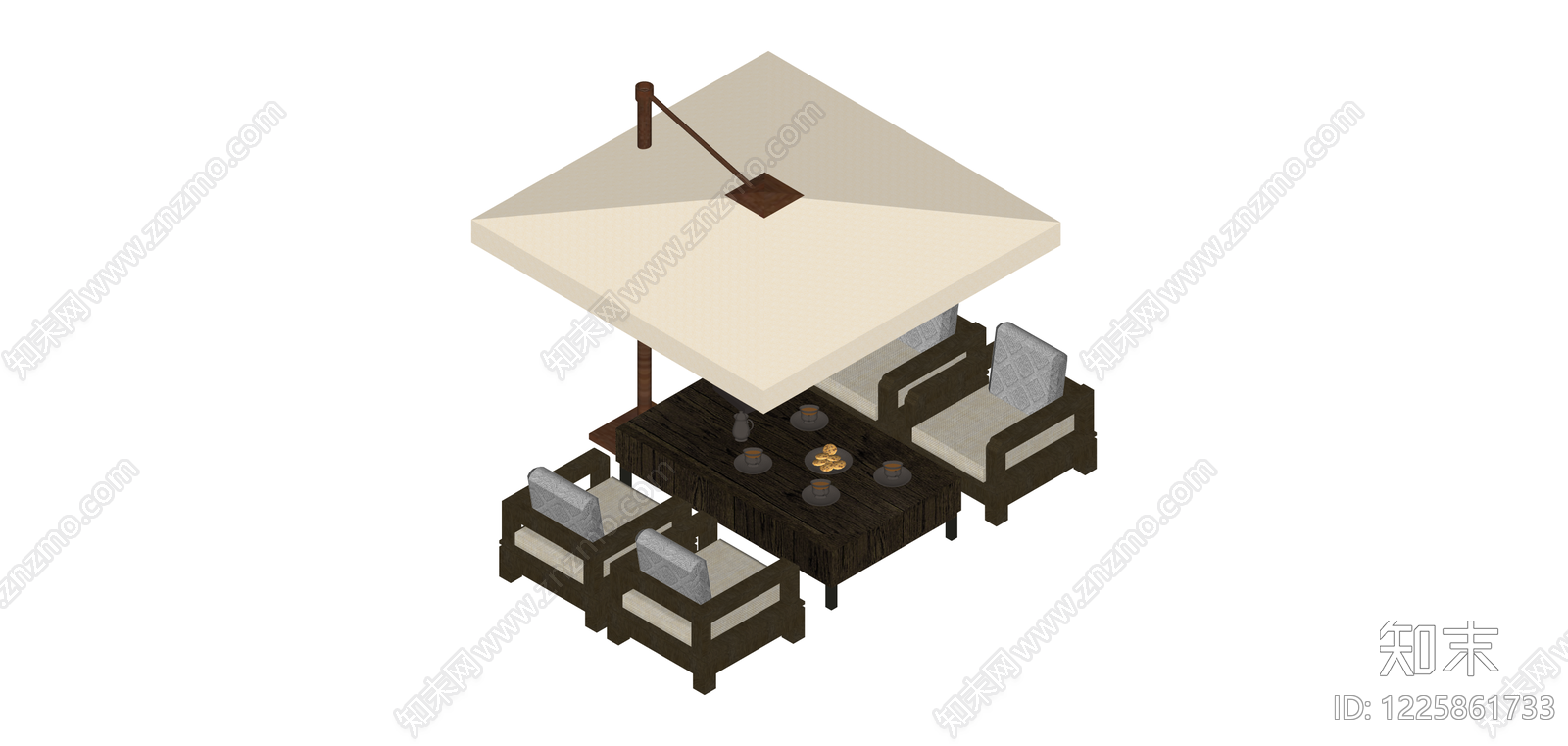 户外桌椅伞组合SU模型下载【ID:1225861733】