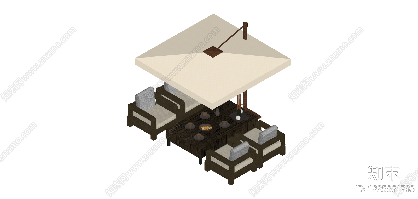 户外桌椅伞组合SU模型下载【ID:1225861733】