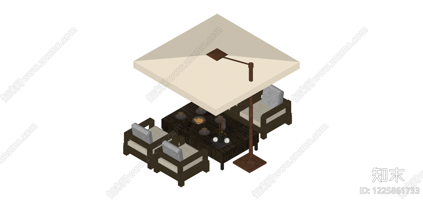 户外桌椅伞组合SU模型下载【ID:1225861733】