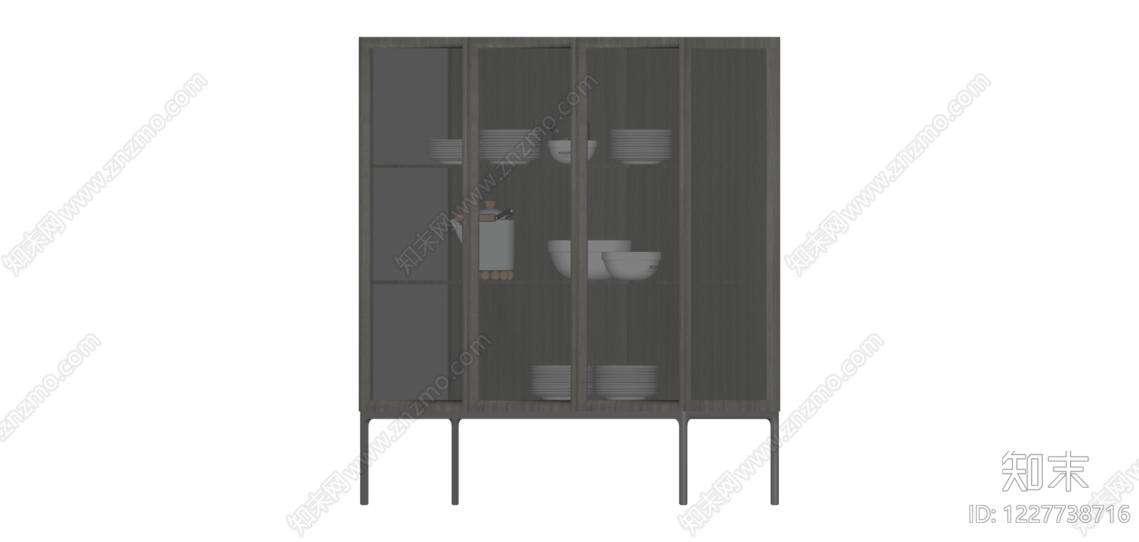 深灰色玻璃门餐边柜SU模型下载【ID:1227738716】