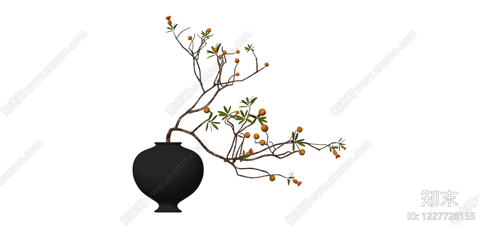 黑陶花瓶插枝装饰SU模型下载【ID:1227728155】