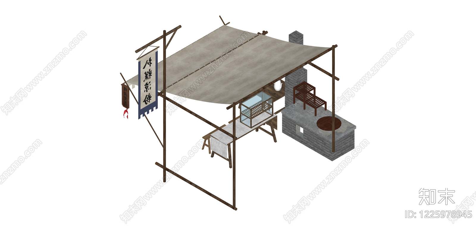 中式凉粉小吃摊位SU模型下载【ID:1225978945】