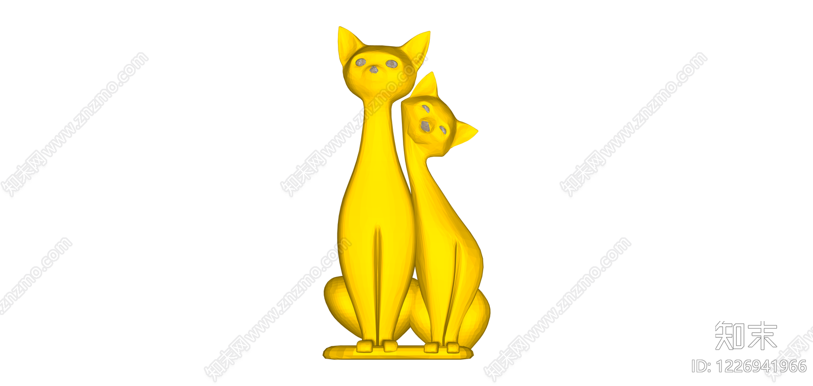 黄色双猫雕塑摆件SU模型下载【ID:1226941966】