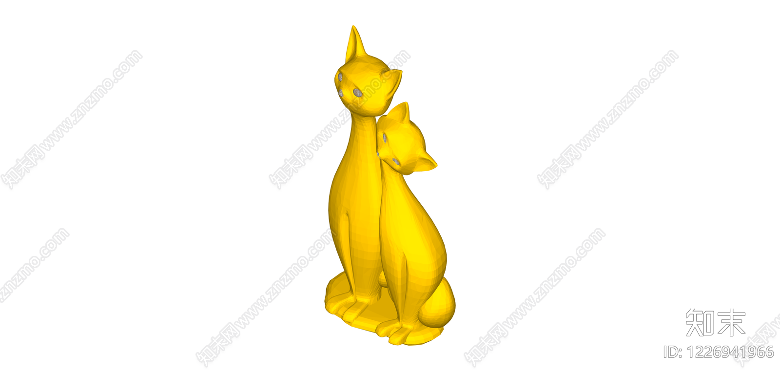 黄色双猫雕塑摆件SU模型下载【ID:1226941966】