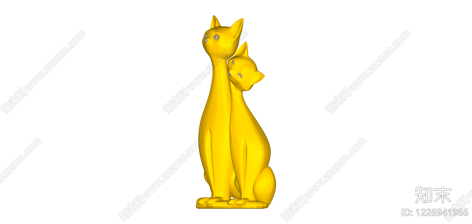 黄色双猫雕塑摆件SU模型下载【ID:1226941966】