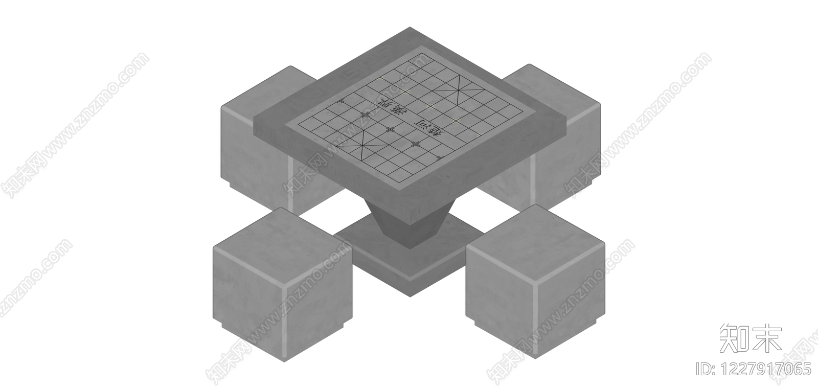 石质象棋桌凳组合SU模型下载【ID:1227917065】