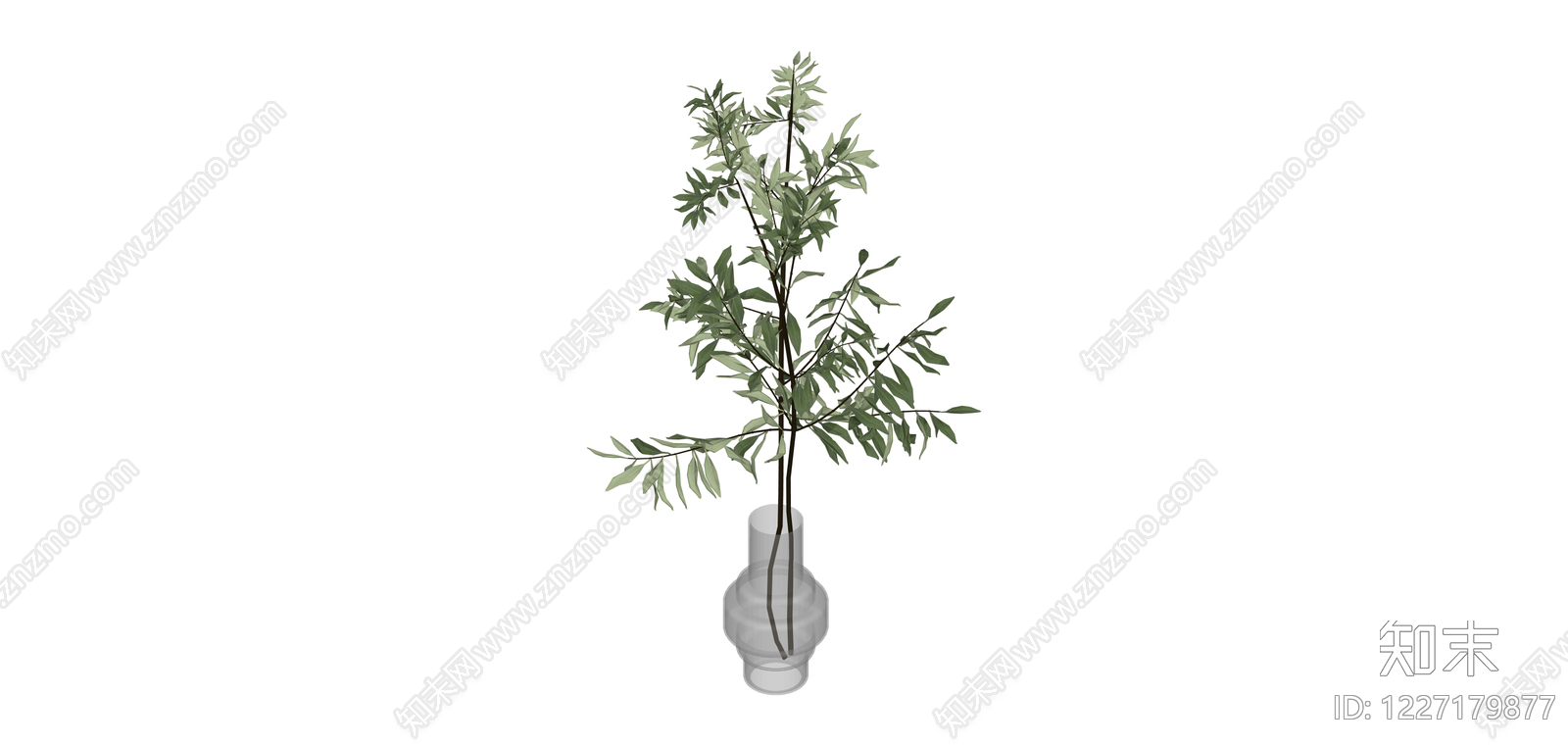 灰色花瓶配绿植SU模型下载【ID:1227179877】