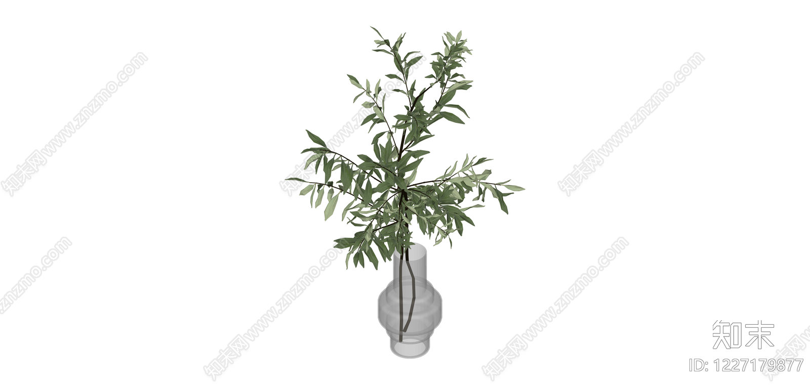 灰色花瓶配绿植SU模型下载【ID:1227179877】