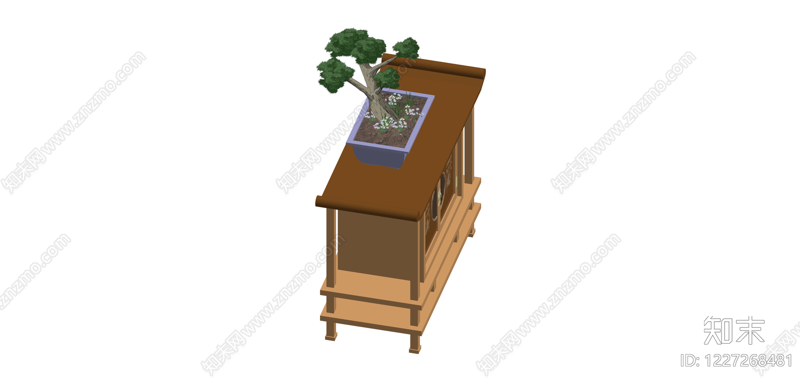 中式木柜盆景组合SU模型下载【ID:1227268481】