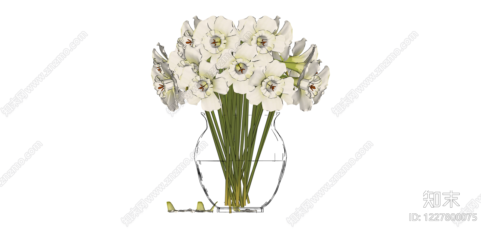 白花花束玻璃花瓶SU模型下载【ID:1227800075】