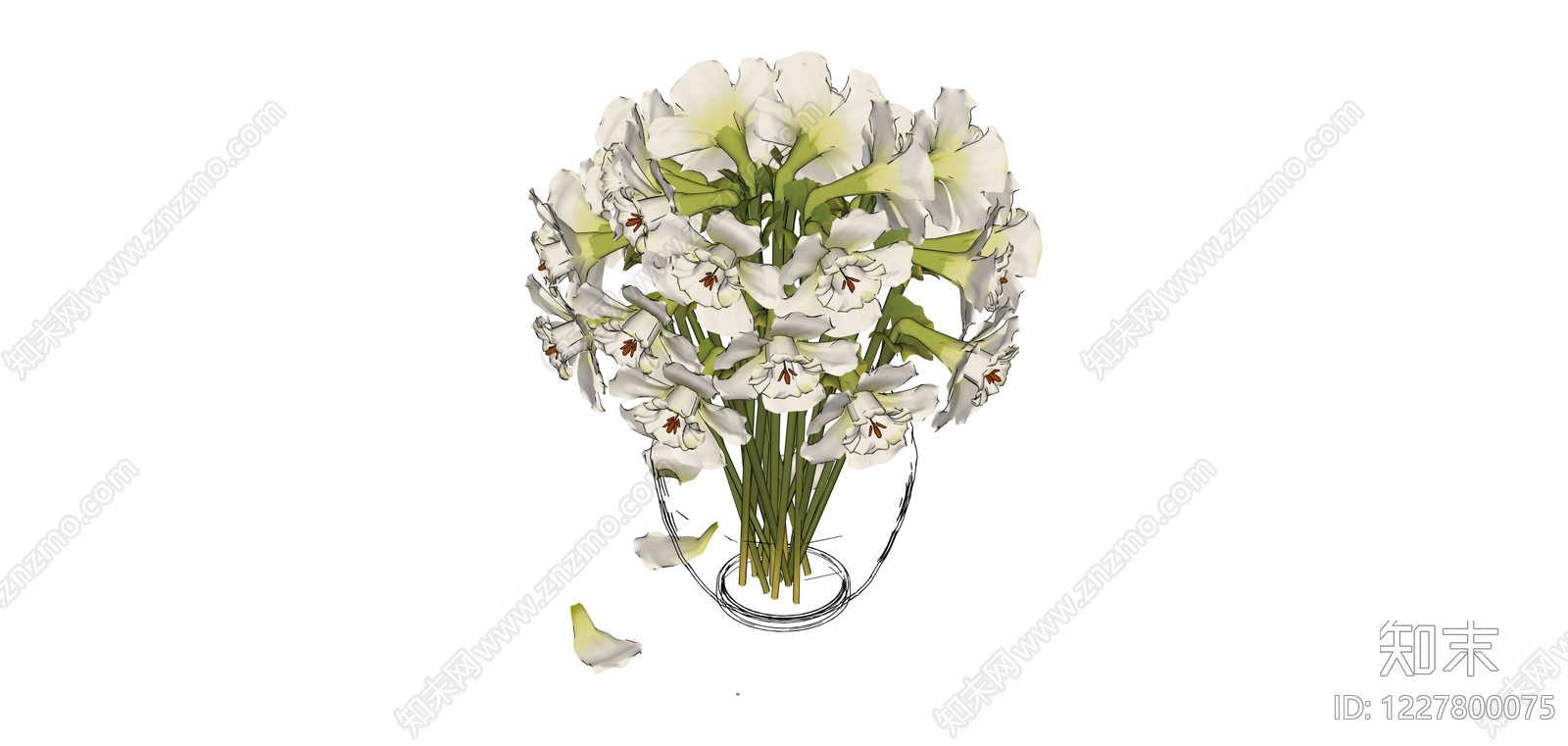 白花花束玻璃花瓶SU模型下载【ID:1227800075】