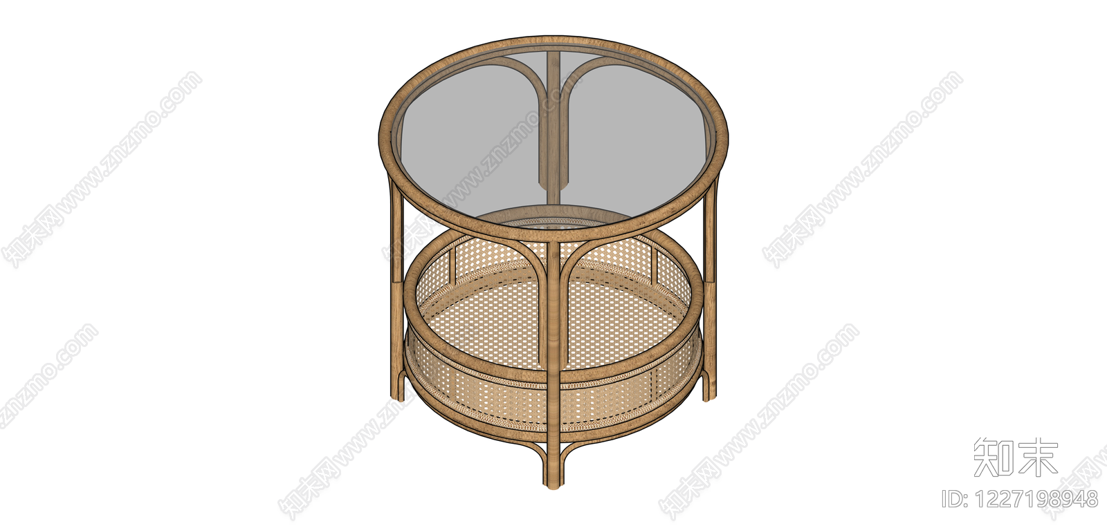 藤编圆形茶几SU模型下载【ID:1227198948】