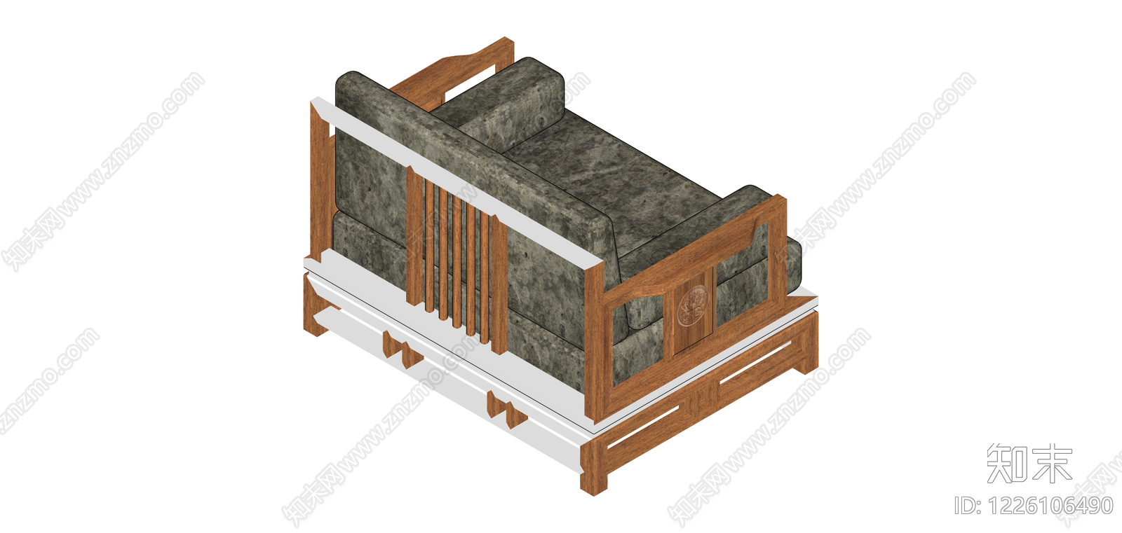 新中式实木沙发组件SU模型下载【ID:1226106490】
