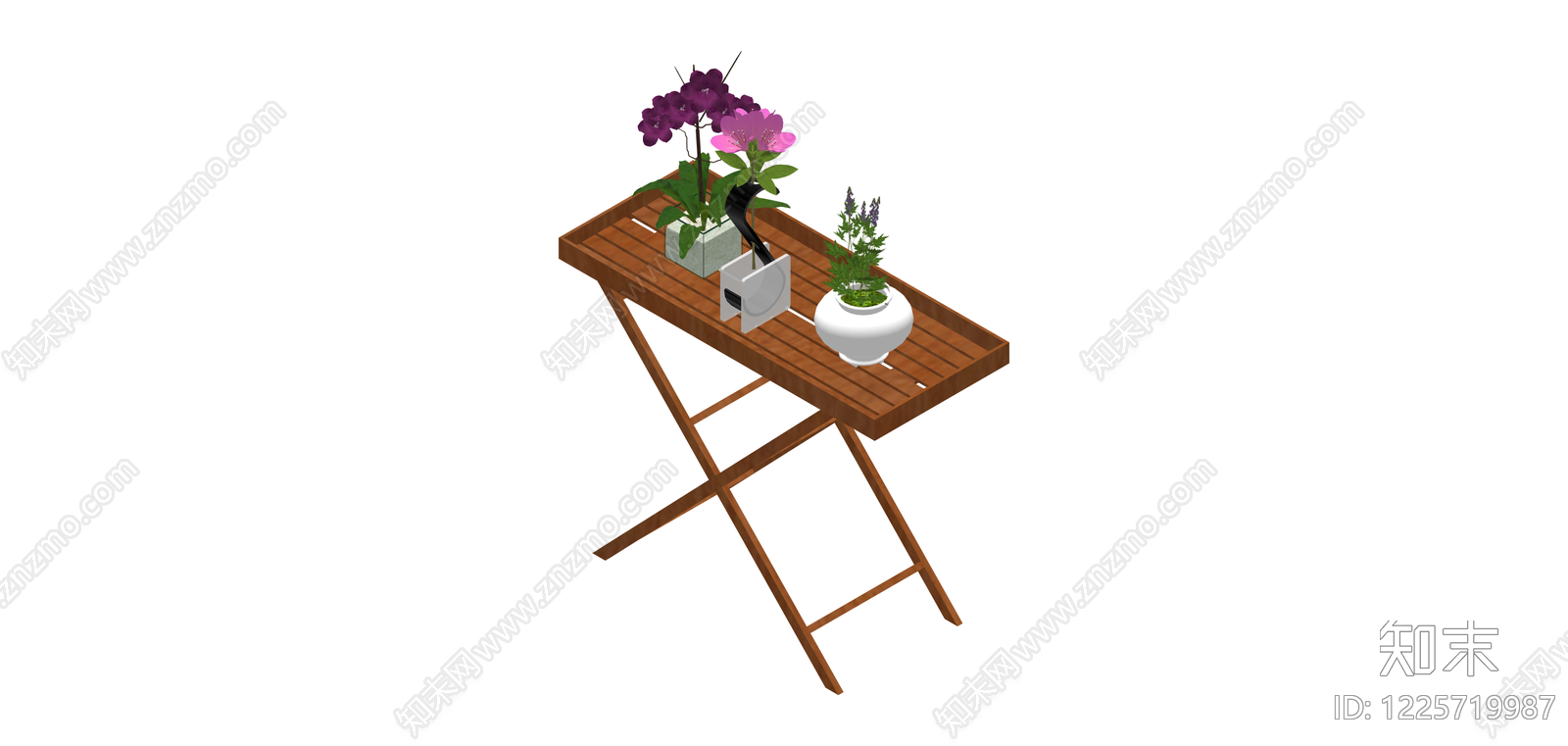 带花艺组合的折叠木桌SU模型下载【ID:1225719987】