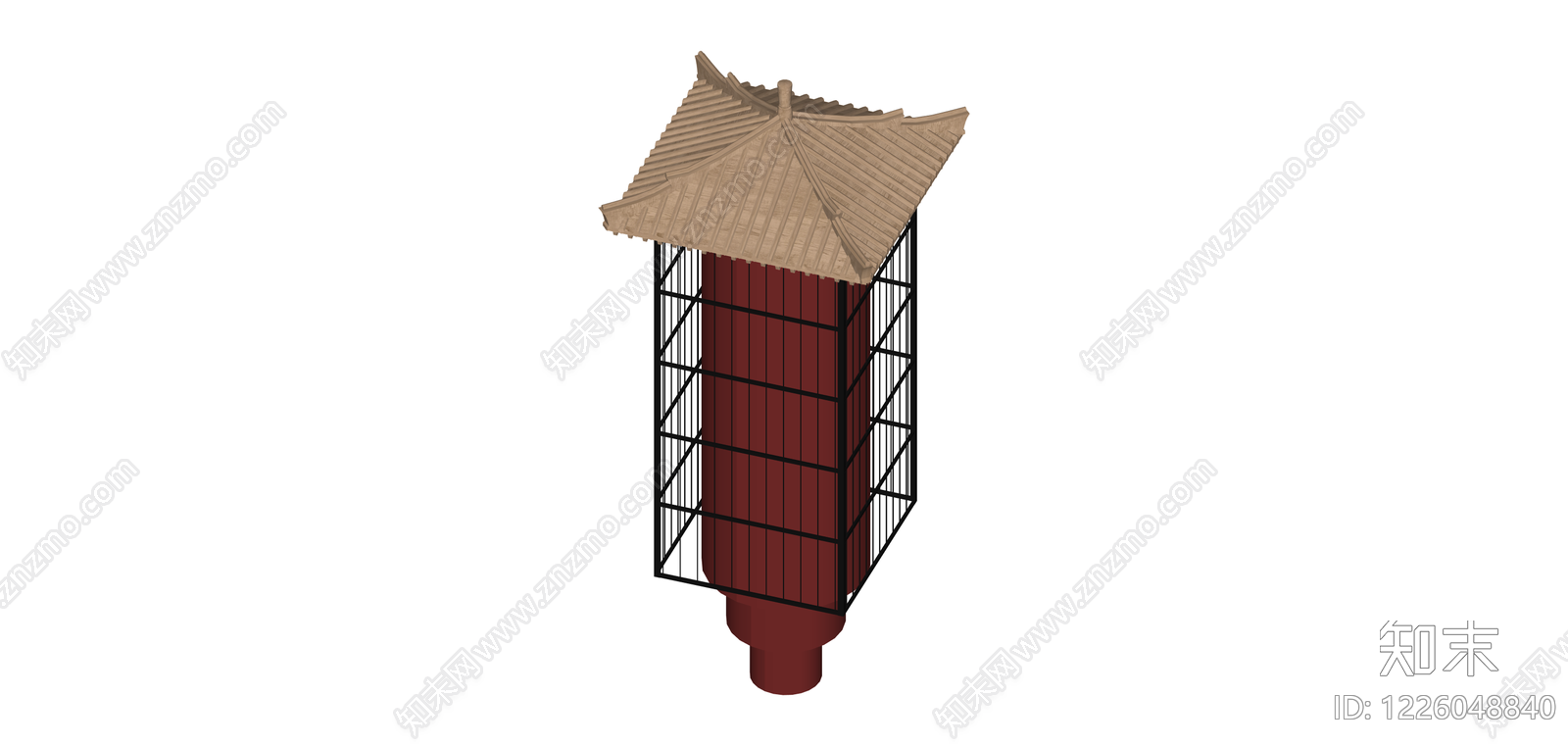 中式红柱景观灯SU模型下载【ID:1226048840】