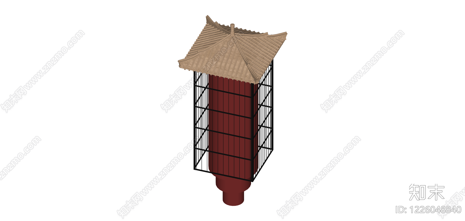 中式红柱景观灯SU模型下载【ID:1226048840】