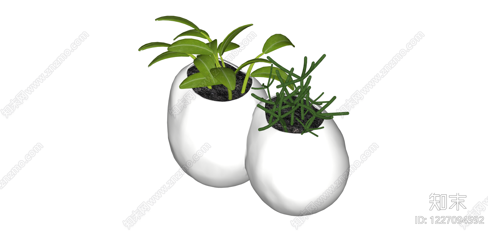 双盆组合绿植盆栽SU模型下载【ID:1227094592】