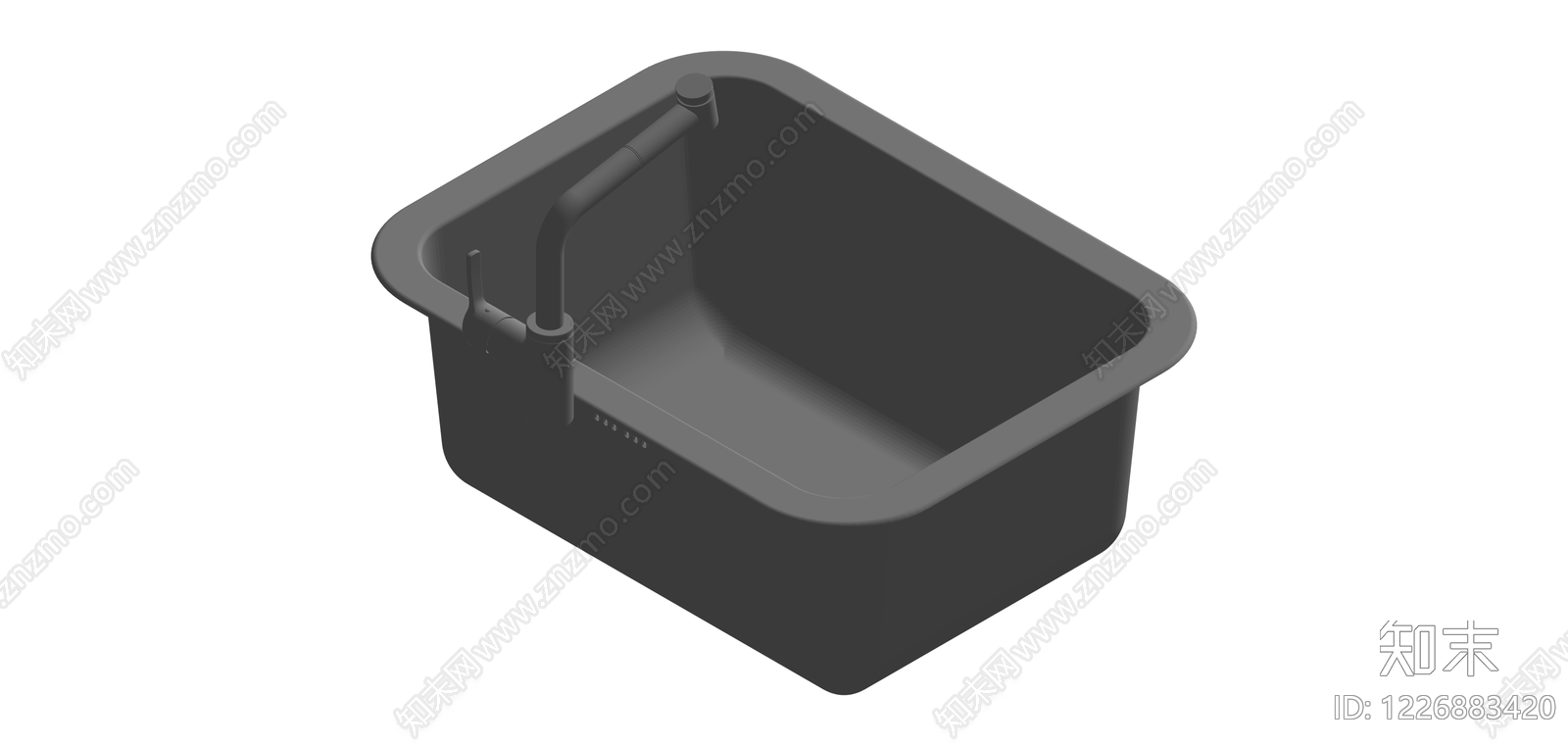 灰色单槽厨房水槽组件SU模型下载【ID:1226883420】