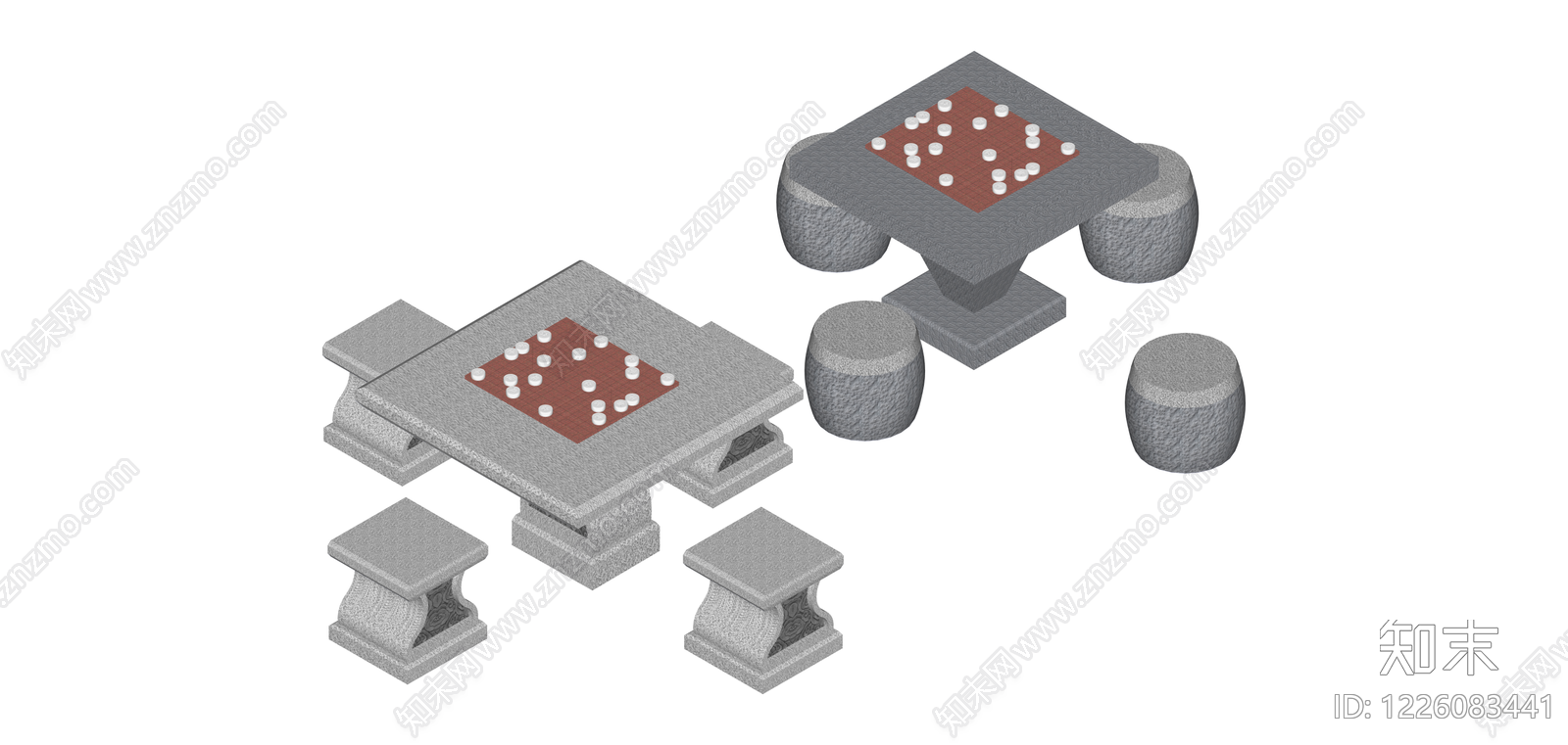 石质棋桌凳组合SU模型下载【ID:1226083441】