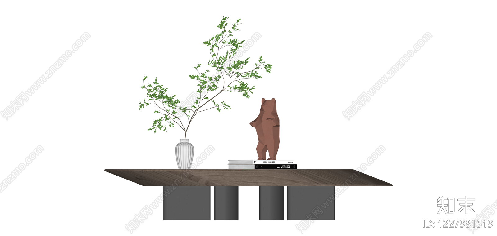 木质圆茶几带装饰SU模型下载【ID:1227931519】
