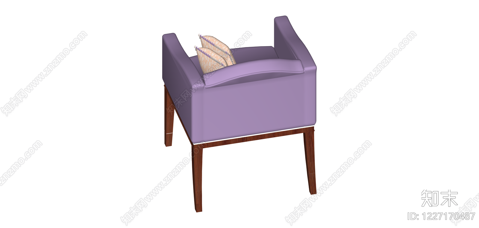 紫色布艺单人沙发SU模型下载【ID:1227170487】