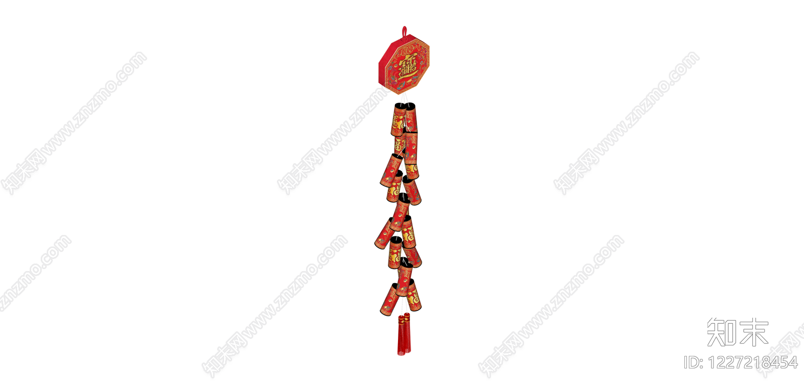 红色中式鞭炮挂饰SU模型下载【ID:1227218454】