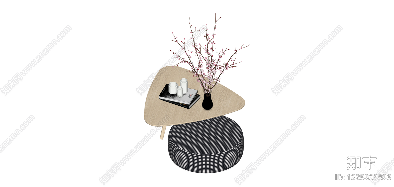 异形茶几与软凳组合SU模型下载【ID:1225803886】