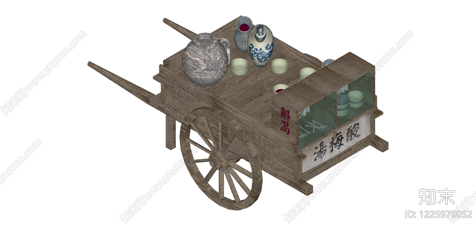 古风木质茶水车SU模型下载【ID:1225979052】