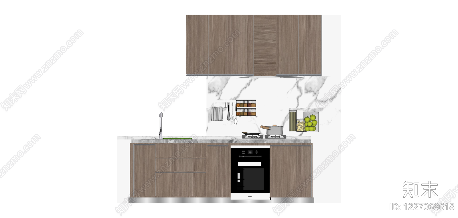 L型现代厨房橱柜组件SU模型下载【ID:1227069618】