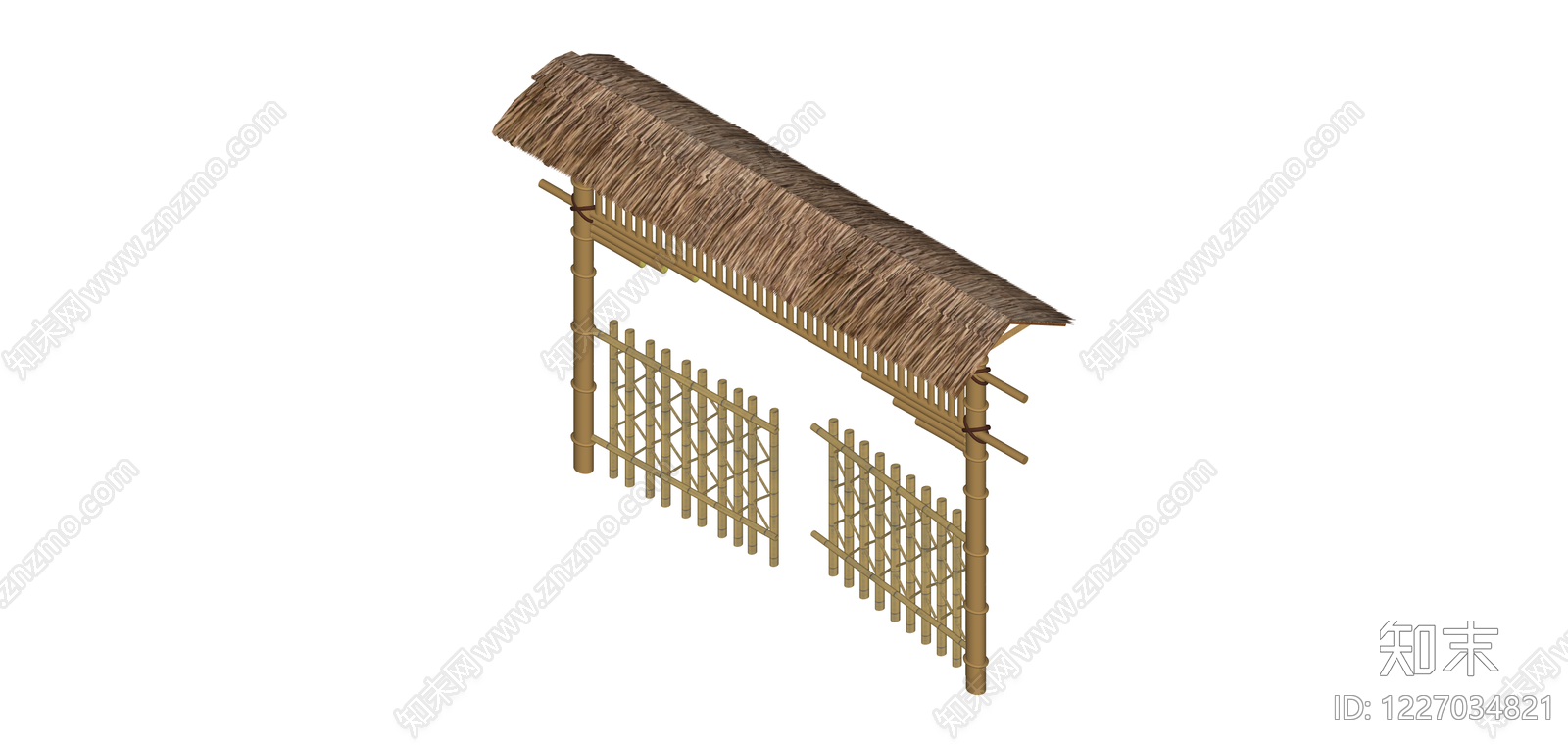 竹制茅草门楼SU模型下载【ID:1227034821】