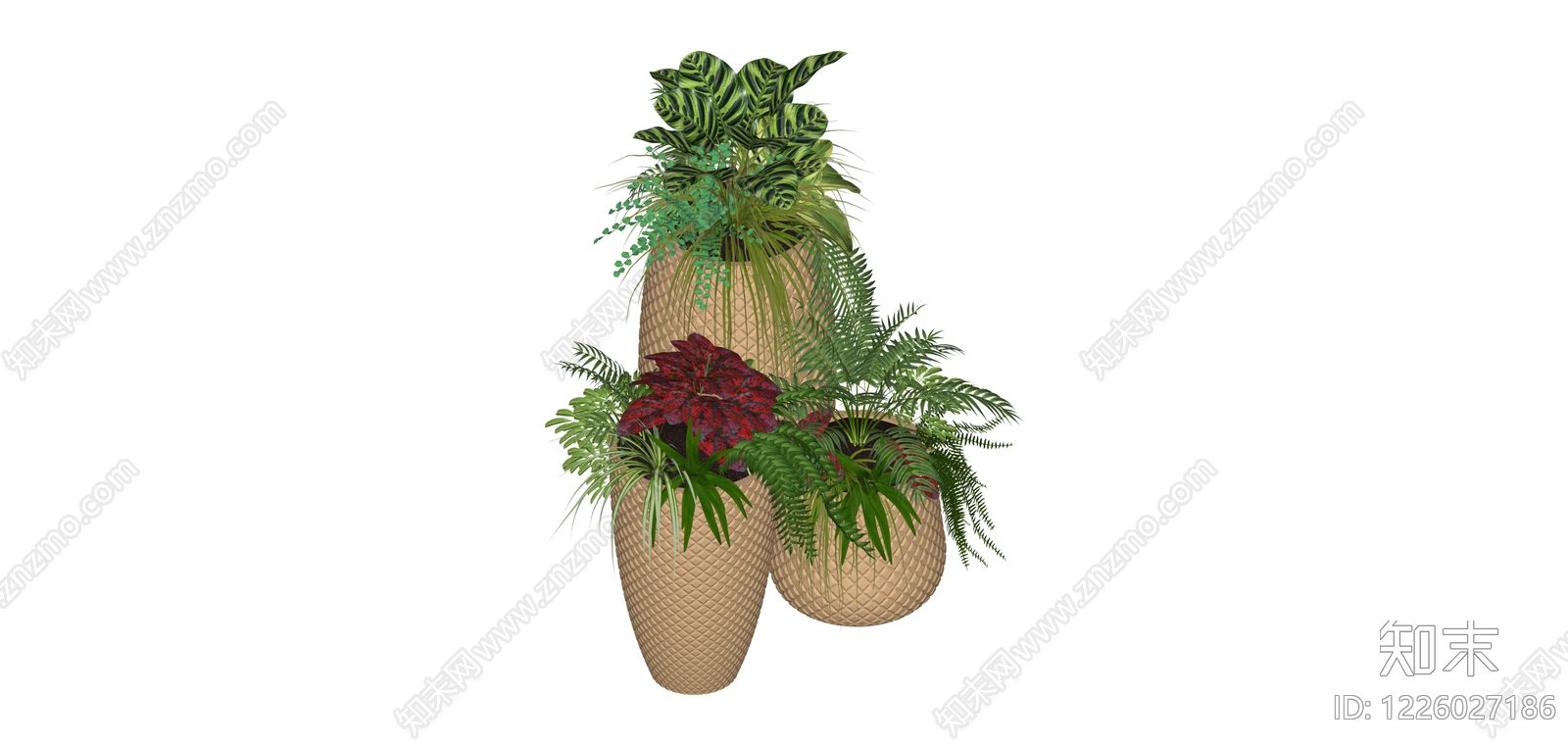 三盆组合绿植盆栽SU模型下载【ID:1226027186】