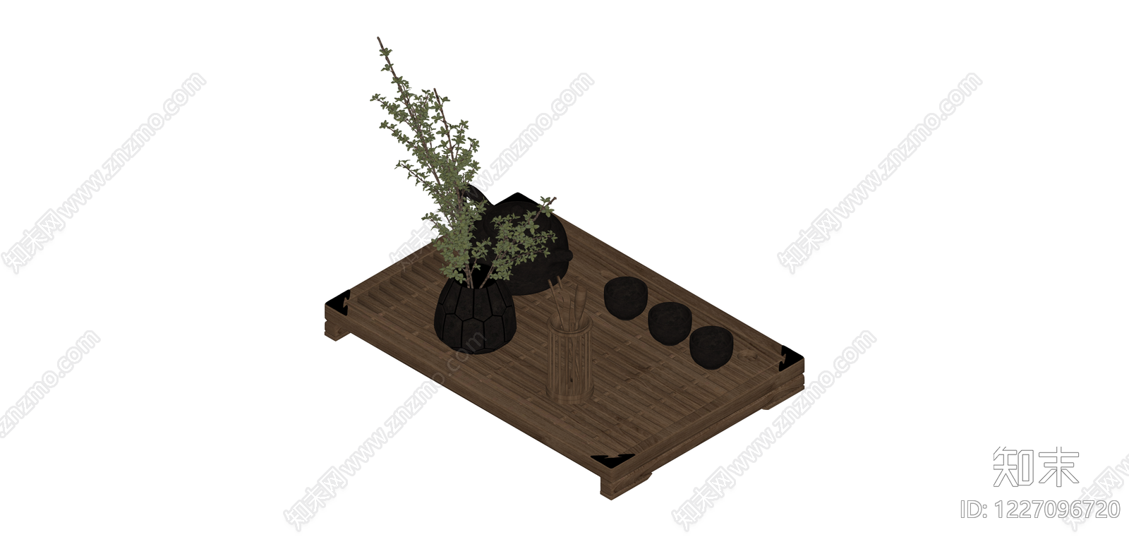 中式茶具花艺组合SU模型下载【ID:1227096720】