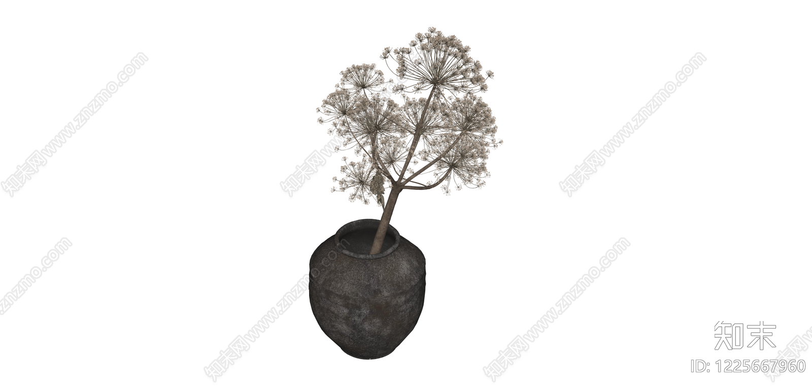 陶罐插干花艺SU模型下载【ID:1225667960】