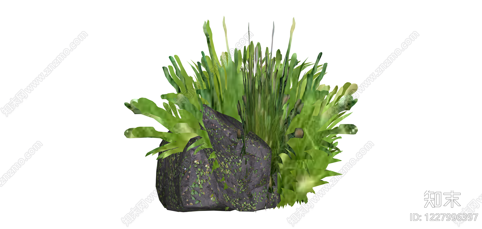 带苔藓岩石绿植组SU模型下载【ID:1227996397】