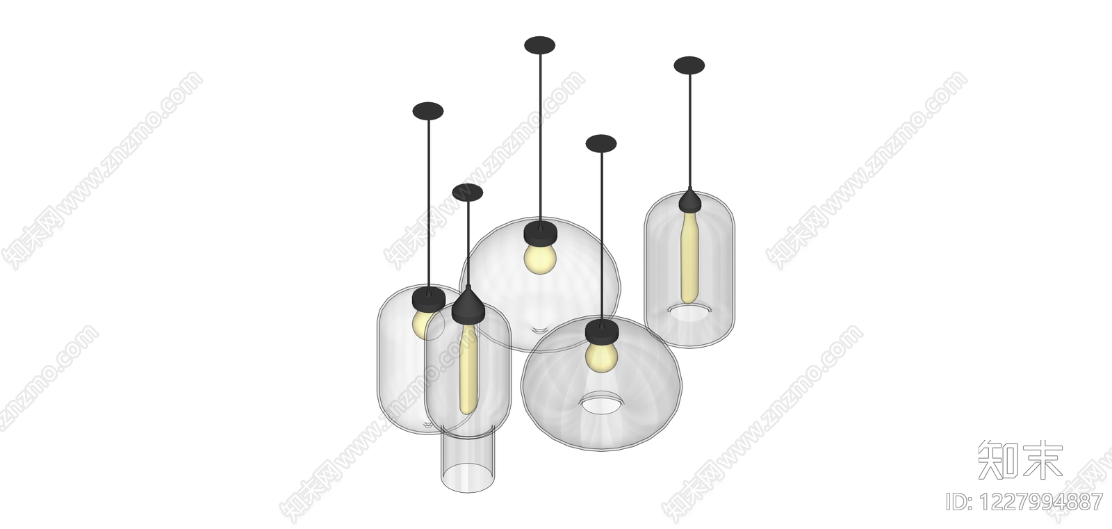 多造型玻璃吊灯组合SU模型下载【ID:1227994887】