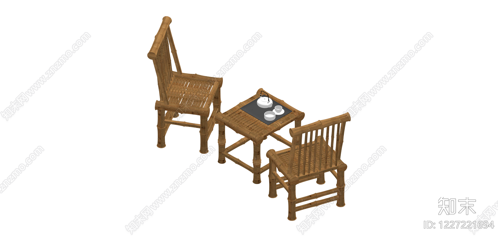 竹制茶桌椅组合SU模型下载【ID:1227221694】
