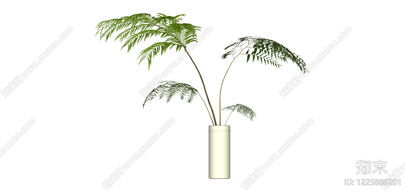 白色圆柱花瓶配绿植SU模型下载【ID:1225889201】