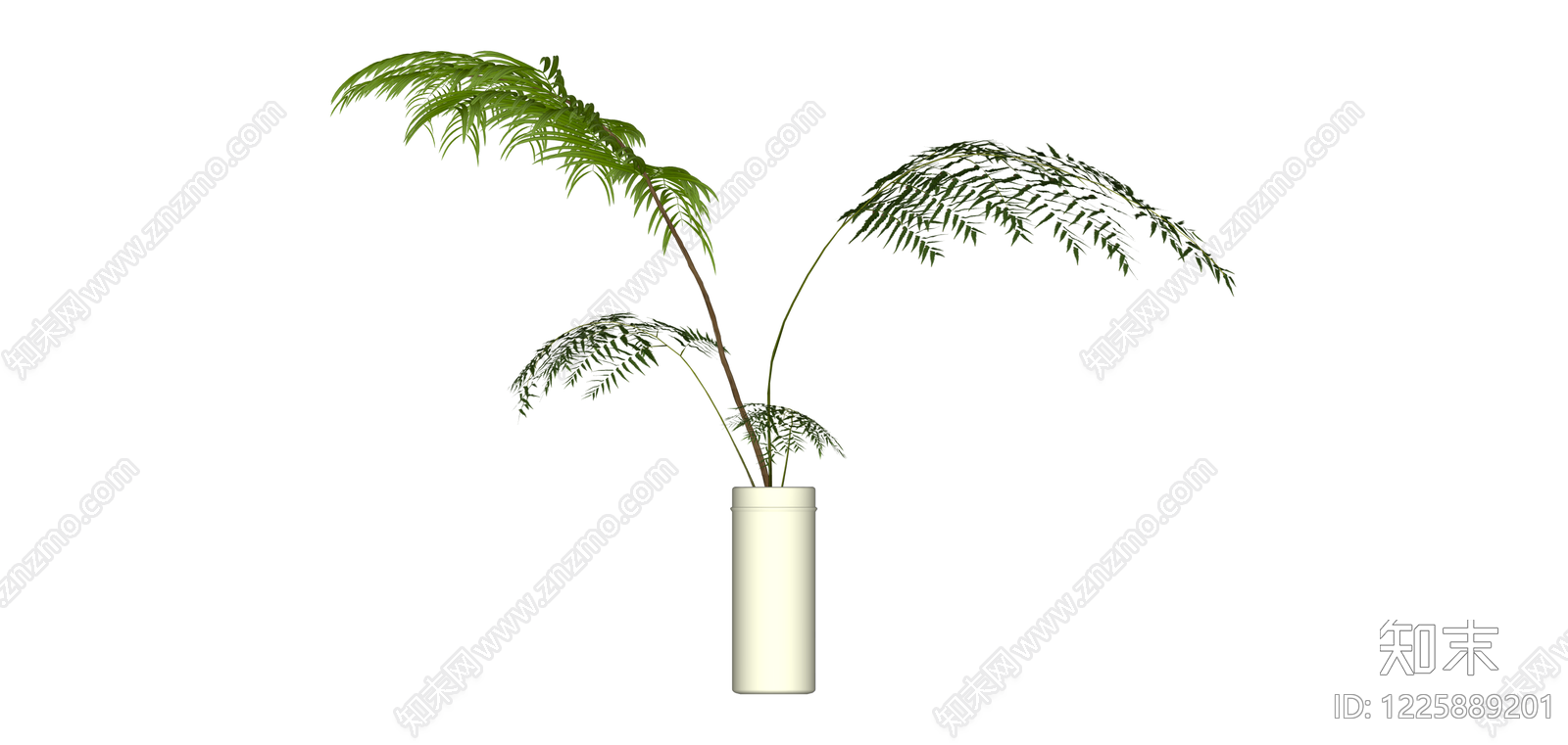 白色圆柱花瓶配绿植SU模型下载【ID:1225889201】