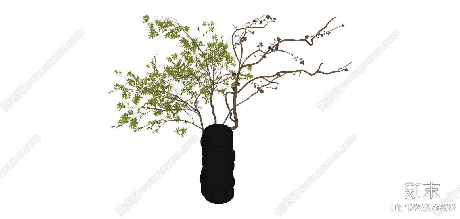 黑盆绿植组合盆栽SU模型下载【ID:1226874932】