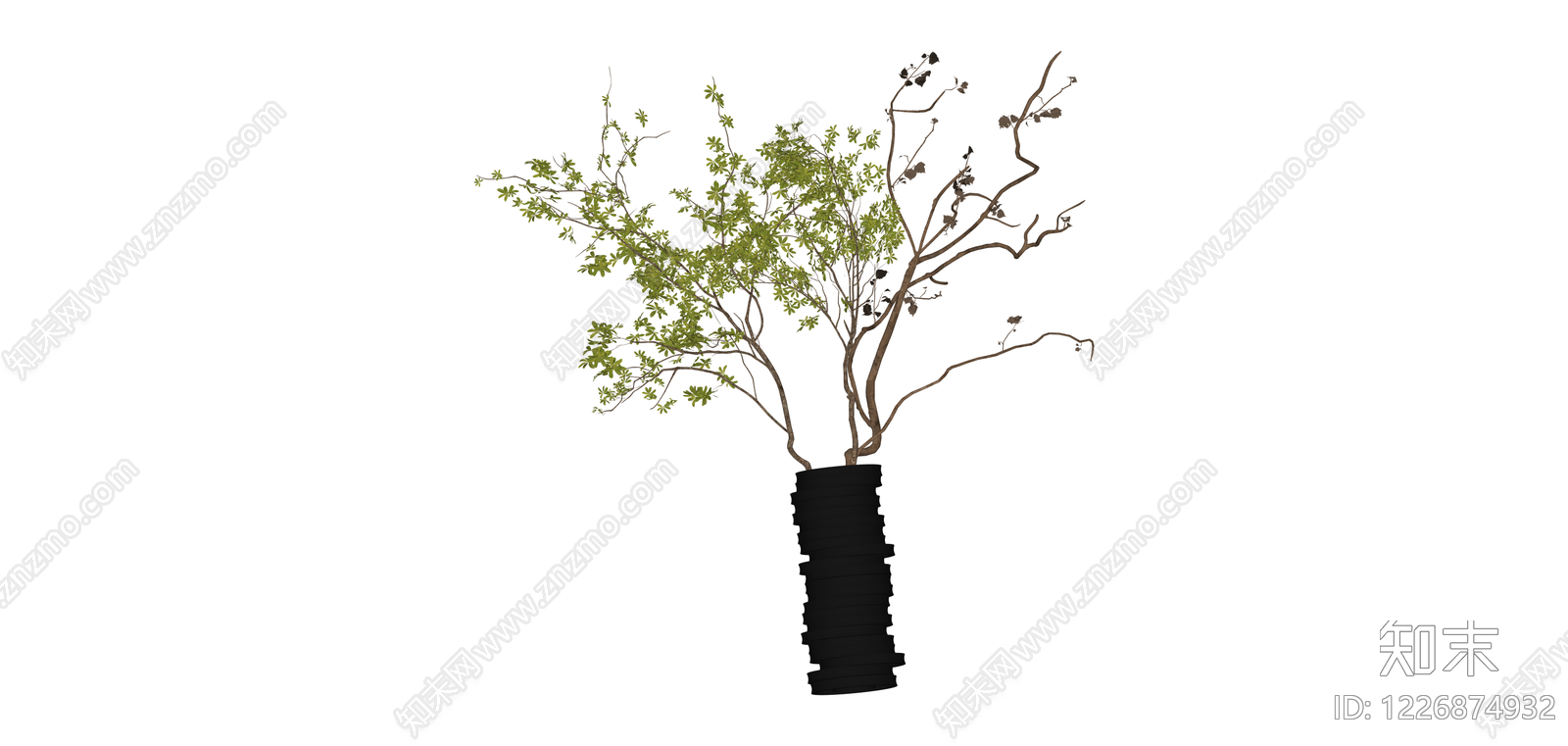 黑盆绿植组合盆栽SU模型下载【ID:1226874932】