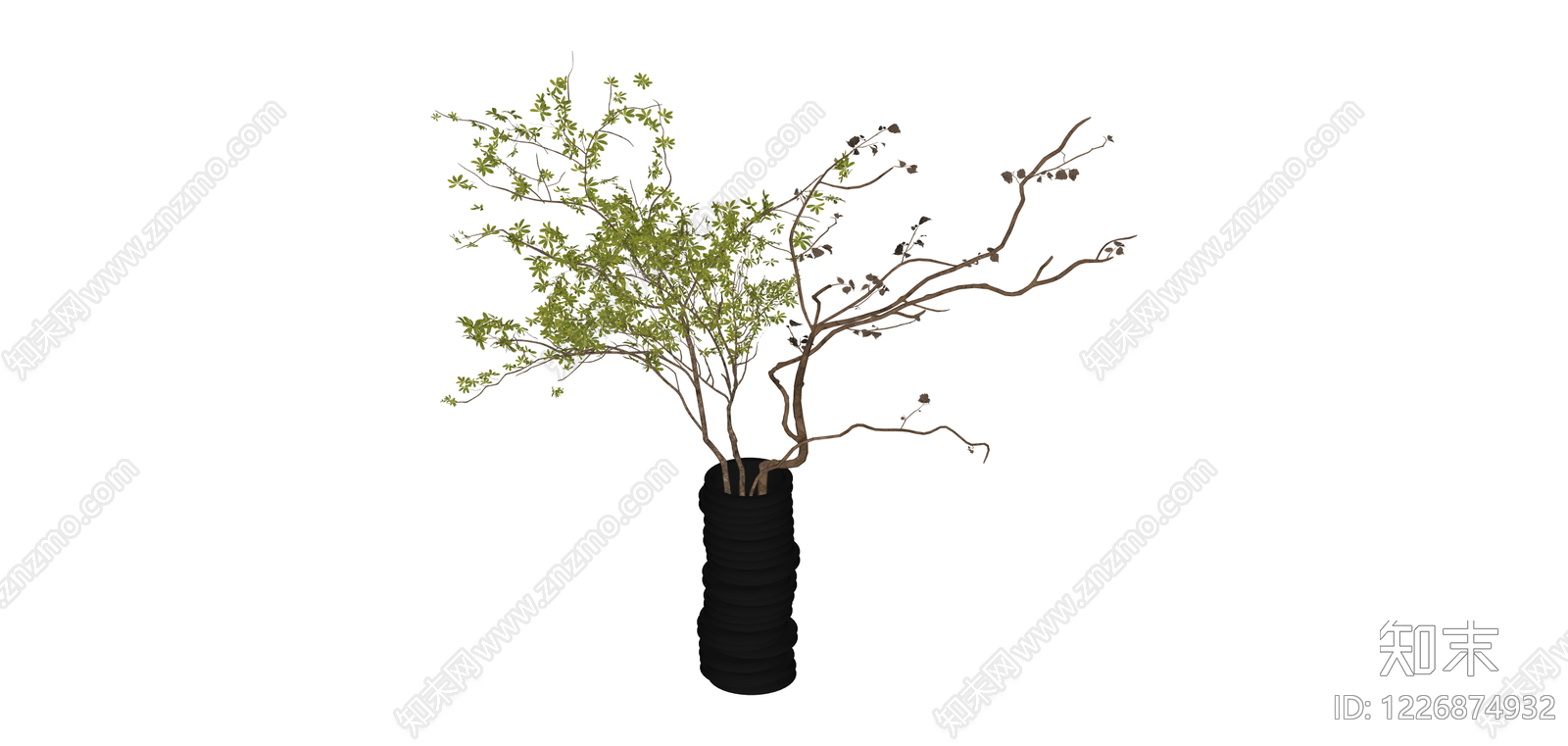 黑盆绿植组合盆栽SU模型下载【ID:1226874932】