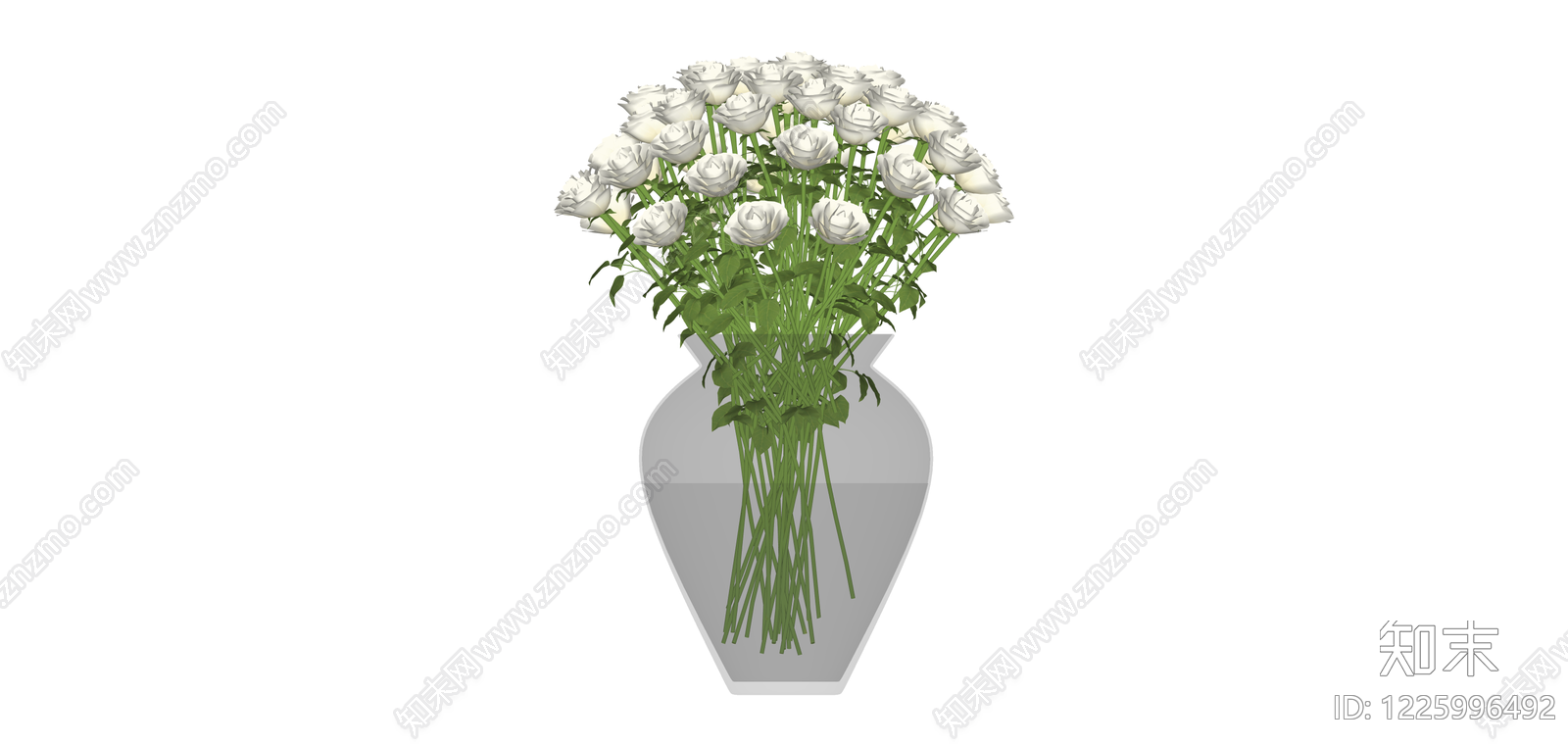 白色玫瑰花瓶组合SU模型下载【ID:1225996492】