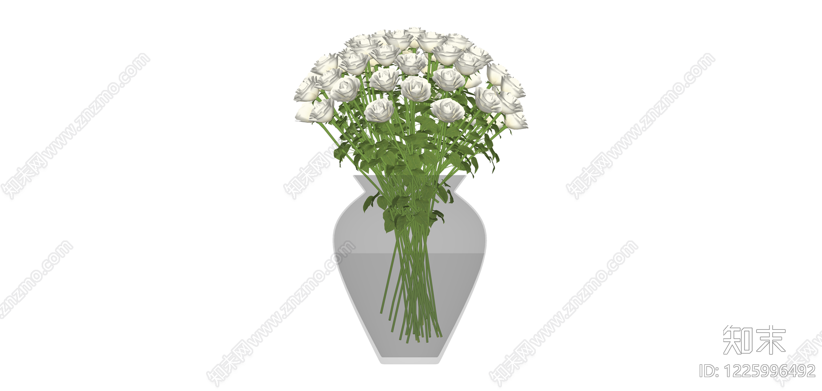 白色玫瑰花瓶组合SU模型下载【ID:1225996492】