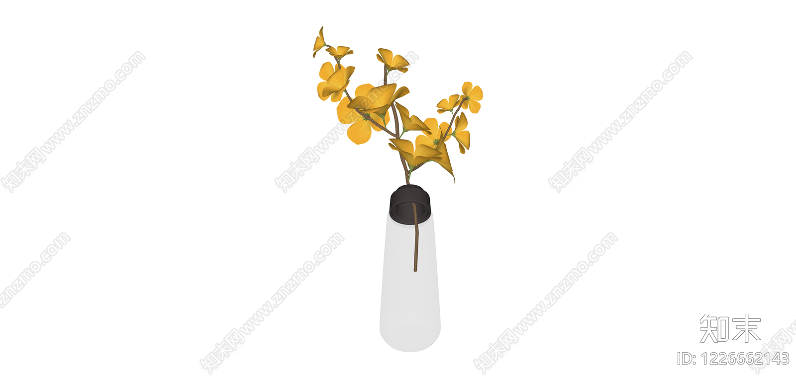 白色花瓶插黄花SU模型下载【ID:1226662143】