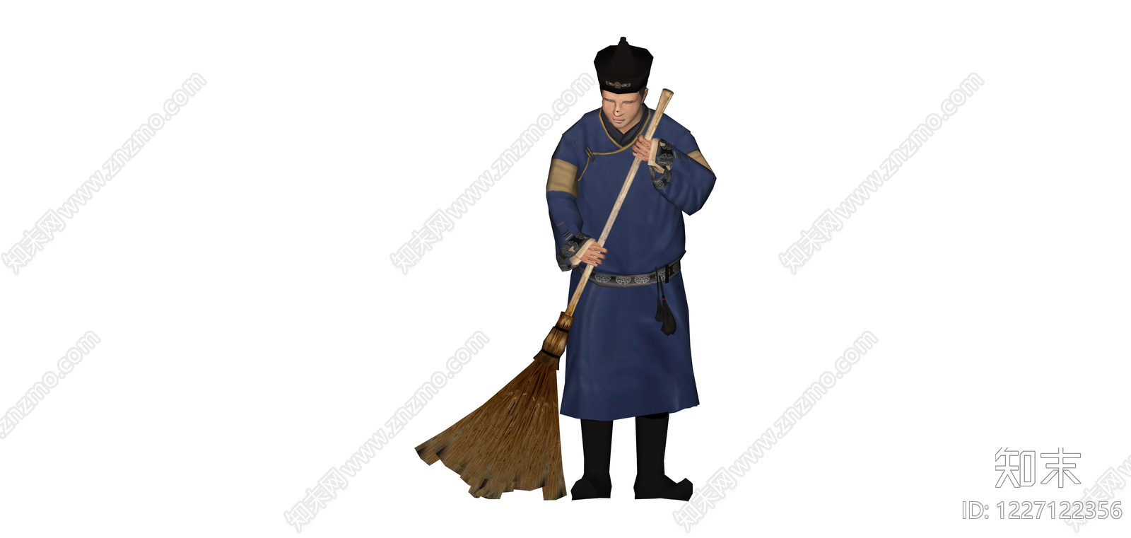 蓝袍持帚人物模型SU模型下载【ID:1227122356】